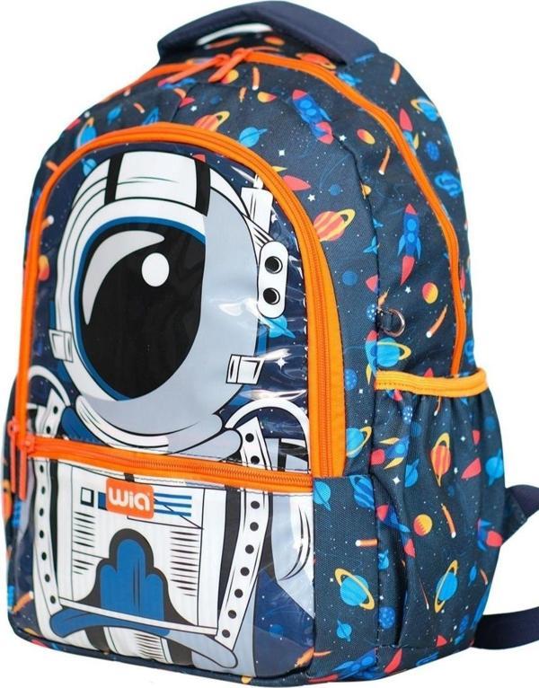 Wia Lacivert-Turuncu Astronot Desenli Erkek Çocuk Okul Çanta Seti (3 Parça) - Image 1