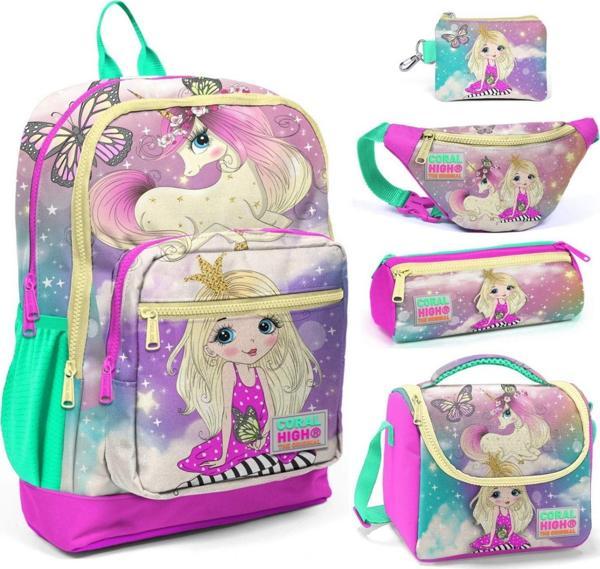 Coral High Su Yeşili Unicorn Beşli Okul ve Günlük Çanta Seti - Image 1