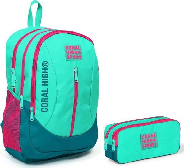 Coral High Sport Su Yeşili Okul Çantası ve Kalemlik Seti - Image 1