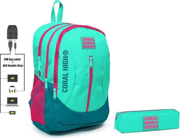 Coral High Sport Su Yeşili Sırt Çantası ve Kalemlik Seti - Image 1