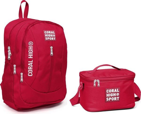 Coral High Sport Kırmızı Okul Sırt Çantası Beslenme Seti - USB Soketli - Image 1
