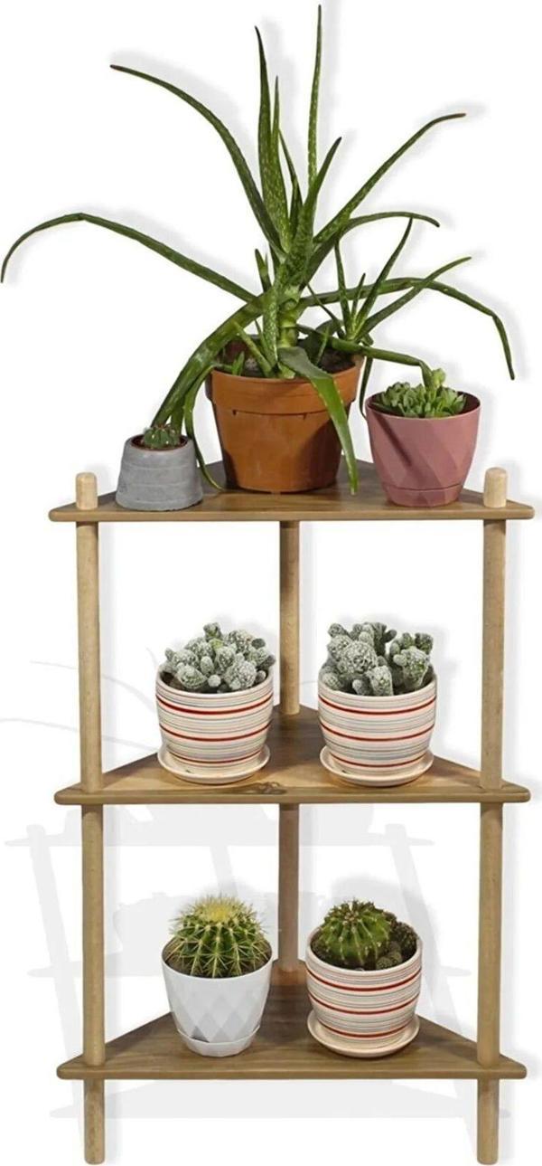 İlhanhome Saksı Standı Bahçe 3 Raflı Saksılık Çiçek Rafı Ahşap Saksılık Çiçeklik No4  - Image 1