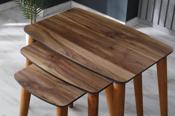 İlhanhome Mdf Ahşap Ayaklı 3 Tane Zigon Sehpa Ceviz 40x60 cm - Image 1