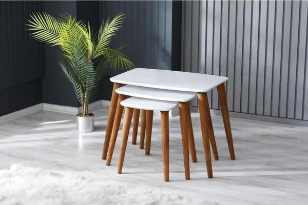 İlhanhome Mdf 'Den Yapılmış Demonte Sağlam Zigon Sehpa 3'Lü Servis Sehpa Ahşap Ayaklı 60x40 cm - Image 1