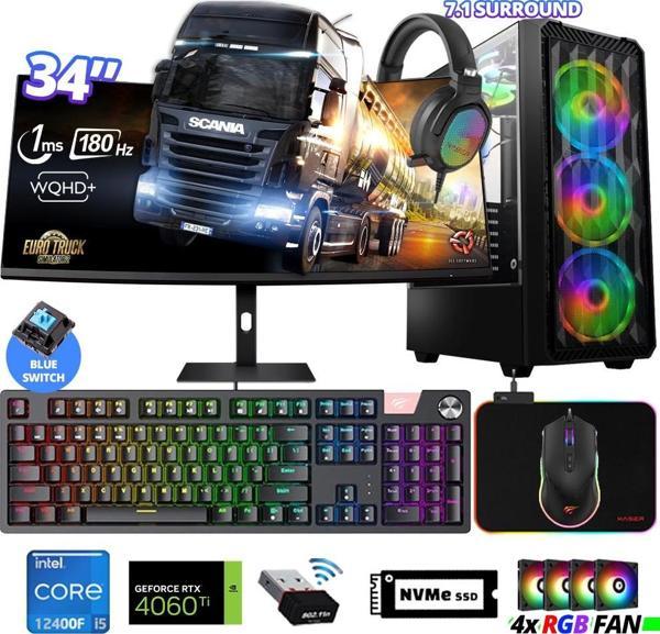 Xaser Delux X100 i5 12400F 32GB Ram 512GB M.2 NVMe SSD 8GB RTX4060 Ti 34" 180Hz Curved Oyuncu Bilgisayarı - Image 1