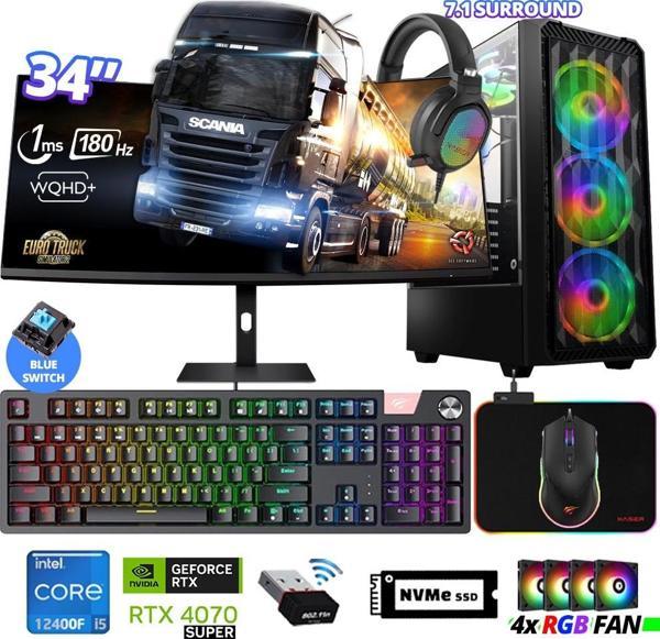 Xaser Delux X101 i5 12400F 32GB Ram 512GB M.2 NVMe SSD 12GB RTX4070 SUPER 34" 180Hz Curved Oyuncu Bilgisayarı - Image 1