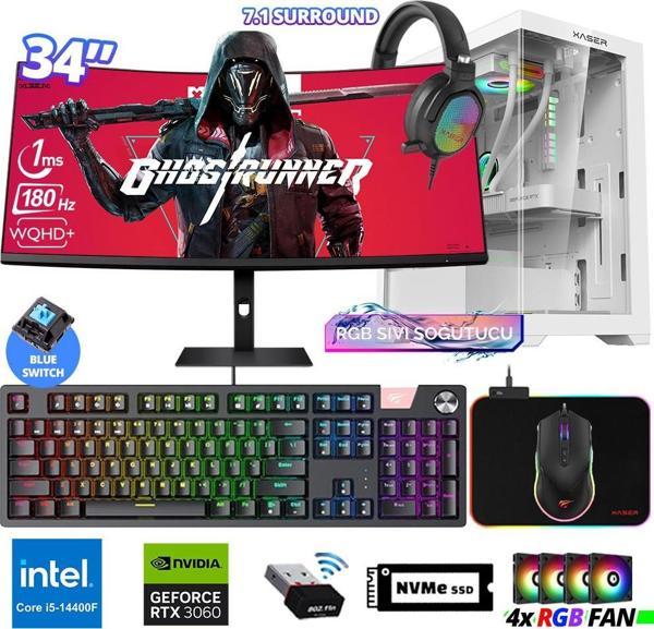 Xaser Delux X103 i5 14400F 16GB DDR5 Ram 512GB M.2 NVMe SSD 12GB RTX3060 34" 180Hz Sıvı Soğutmalı Oyuncu Bilgisayarı - Image 1