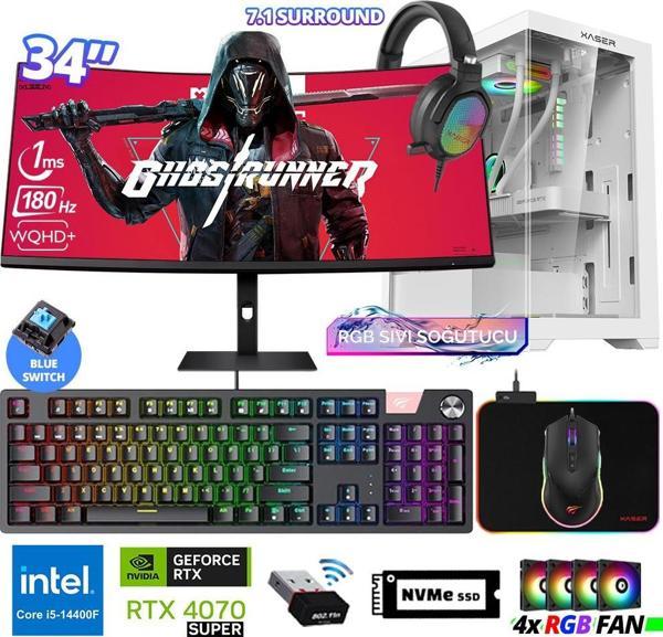 Xaser Delux X106 i5 14400F 16GB DDR5 Ram 512GB M.2 NVMe SSD 12GB RTX4070 SUPER 34" Sıvı Soğutmalı Oyuncu Bilgisayarı - Image 1