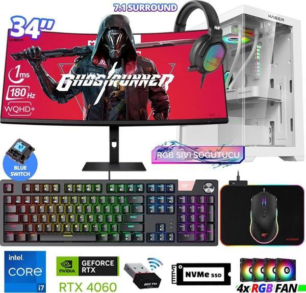 Xaser Delux X109 i7 14700F 16GB DDR5 Ram 512GB M.2 NVMe SSD 8GB RTX4060 34" Sıvı Soğutmalı Oyuncu Bilgisayarı - Image 1
