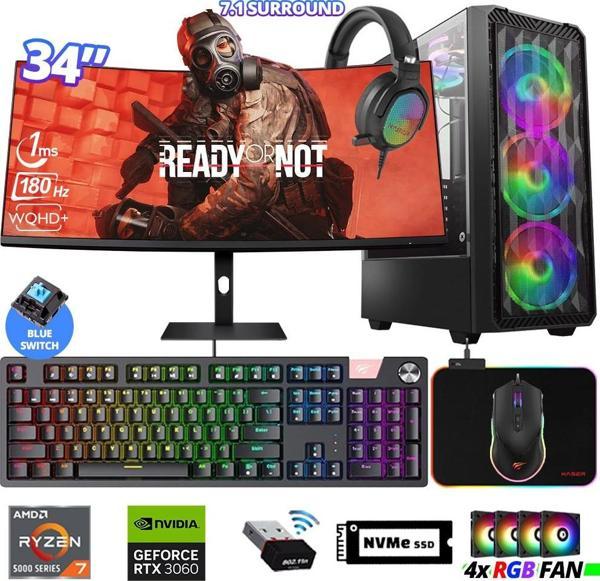 Xaser Delux X113 Ryzen 7 5700X 32GB Ram 512GB M.2 NVMe SSD 12GB RTX3060 34" 180Hz Curved Oyuncu Bilgisayarı - Image 1