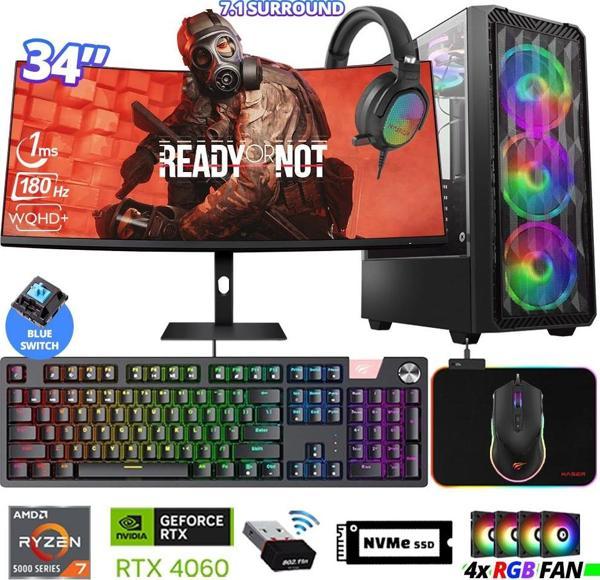 Xaser Delux X114 Ryzen 7 5700X 32GB Ram 512GB M.2 NVMe SSD 8GB RTX4060 34" 180Hz Curved Oyuncu Bilgisayarı - Image 1