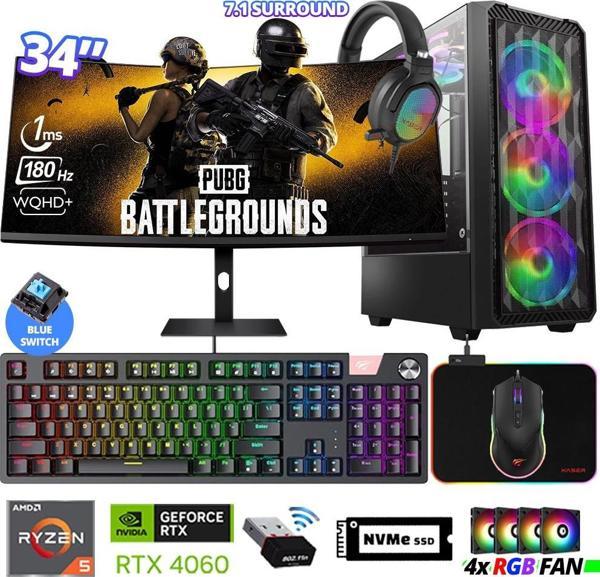 Xaser Delux X119 Ryzen 5 5600 32GB Ram 512GB M.2 NVMe SSD 8GB RTX4060 34" 180Hz Curved Oyuncu Bilgisayarı - Image 1