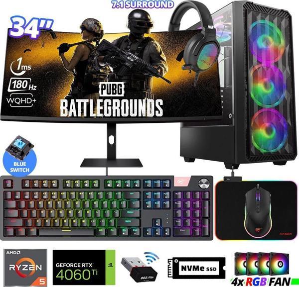 Xaser Delux X120 Ryzen 5 5600 32GB Ram 512GB M.2 NVMe SSD 8GB RTX4060 Ti 34" 180Hz Curved Oyuncu Bilgisayarı - Image 1