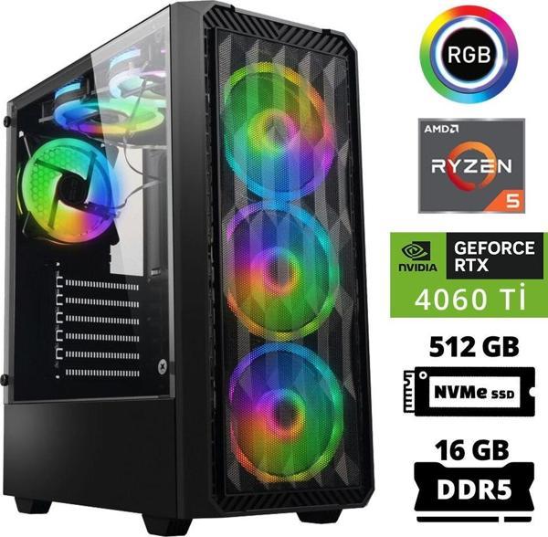 Xaser Delux X63 Ryzen 5 7600 16GB DDR5 Ram 512GB M.2 NVMe SSD 8GB RTX4060 Ti Masaüstü Oyuncu Bilgisayarı - Image 1