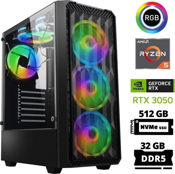 Xaser Delux X67 Ryzen 5 7600 32GB DDR5 Ram 512GB M.2 NVMe SSD 6GB RTX3050 Masaüstü Oyuncu Bilgisayarı - Image 1