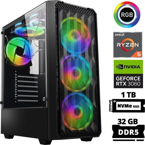 Xaser Delux X70 Ryzen 5 7600 32GB DDR5 Ram 1TB M.2 NVMe SSD 12GB RTX3060 Masaüstü Oyuncu Bilgisayarı - Image 1