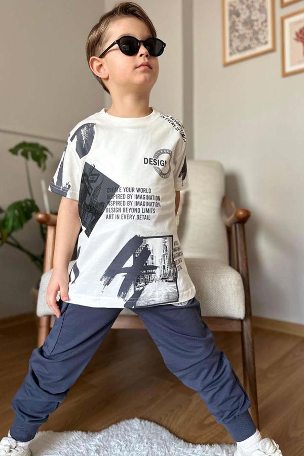 Erkek Çocuk Kargo Cepli ve Design Baskılı Siyah Eşofman Takım - Image 1