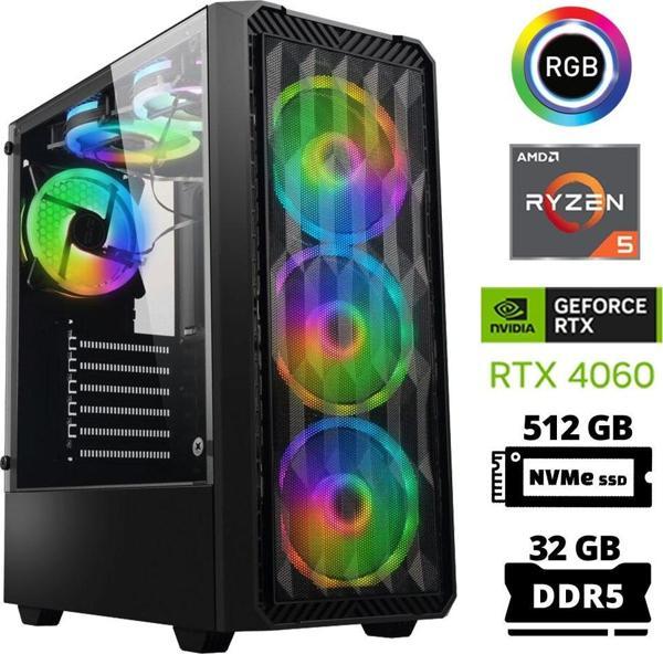 Xaser Delux X71 Ryzen 5 7600 32GB DDR5 Ram 512GB M.2 NVMe SSD 8GB RTX4060 Masaüstü Oyuncu Bilgisayarı - Image 1
