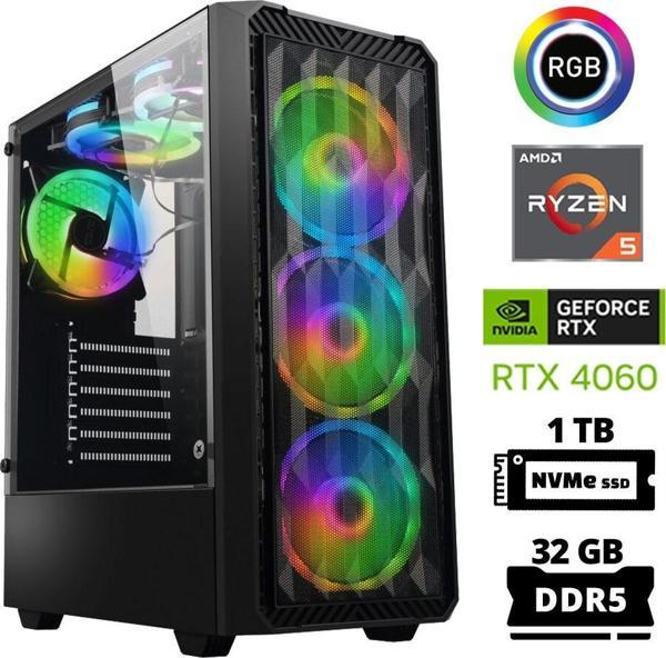 Xaser Delux X72 Ryzen 5 7600 32GB DDR5 Ram 1TB M.2 NVMe SSD 8GB RTX4060 Masaüstü Oyuncu Bilgisayarı - Image 1