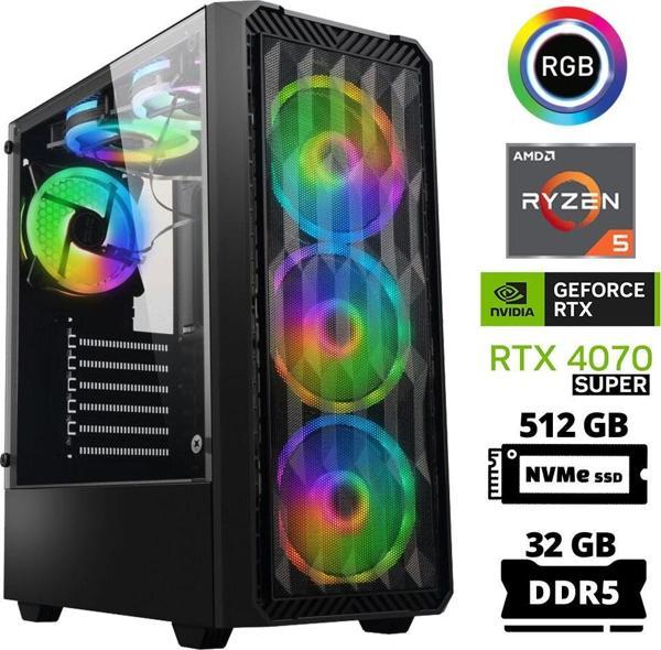Xaser Delux X75 Ryzen 5 7600 32GB DDR5 Ram 512GB M.2 NVMe SSD 12GB RTX4070 SUPER Masaüstü Oyuncu Bilgisayarı - Image 1