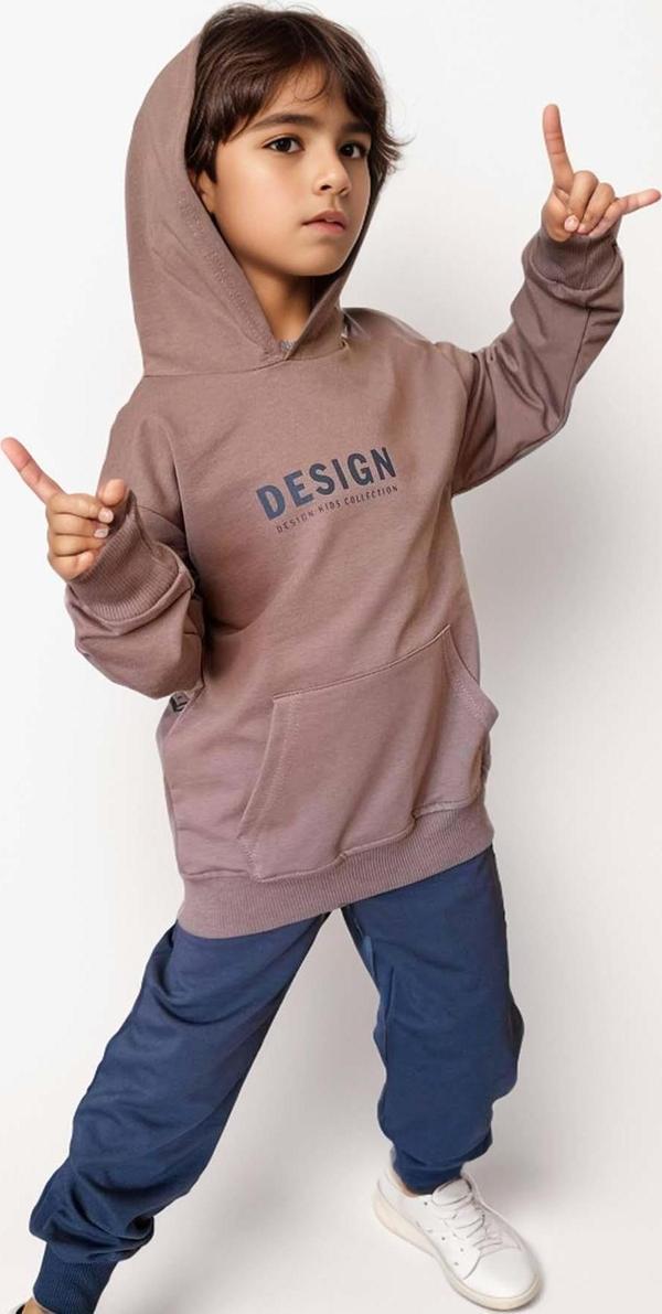 Erkek Çocuk Sırt Baskılı Design Kapüşonlu Sweatshirt Likralı Kahverengi Eşofman Takım - Image 1
