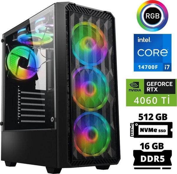 Xaser Delux X83 i7 14700F 16GB DDR5 Ram 512GB M.2 NVMe SSD 8GB RTX4060 Ti Masaüstü Oyuncu Bilgisayarı - Image 1