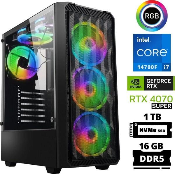 Xaser Delux X86 i7 14700F 16GB DDR5 Ram 1TB M.2 NVMe SSD 12GB RTX4070 SUPER Masaüstü Oyuncu Bilgisayarı - Image 1