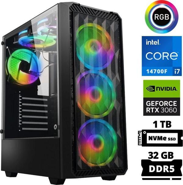 Xaser Delux X90 i7 14700F 32GB DDR5 Ram 1TB M.2 NVMe SSD 12GB RTX3060 Masaüstü Oyuncu Bilgisayarı - Image 1
