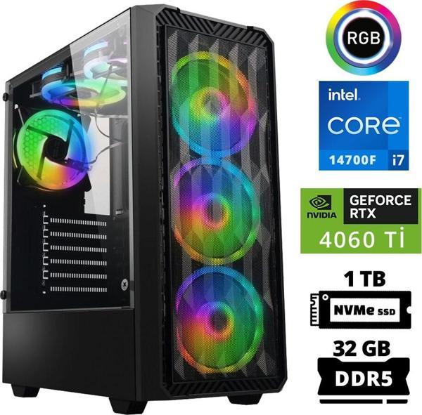 Xaser Delux X94 i7 14700F 32GB DDR5 Ram 1TB M.2 NVMe SSD 8GB RTX4060 Ti Masaüstü Oyuncu Bilgisayarı - Image 1