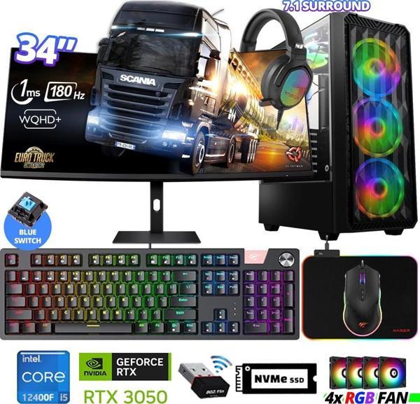 Xaser Delux X97 i5 12400F 32GB Ram 512GB M.2 NVMe SSD 6GB RTX3050 34" 180Hz Curved Oyuncu Bilgisayarı - Image 1
