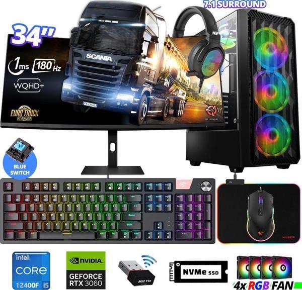 Xaser Delux X98 i5 12400F 32GB Ram 512GB M.2 NVMe SSD 12GB RTX3060 34" 180Hz Curved Oyuncu Bilgisayarı - Image 1