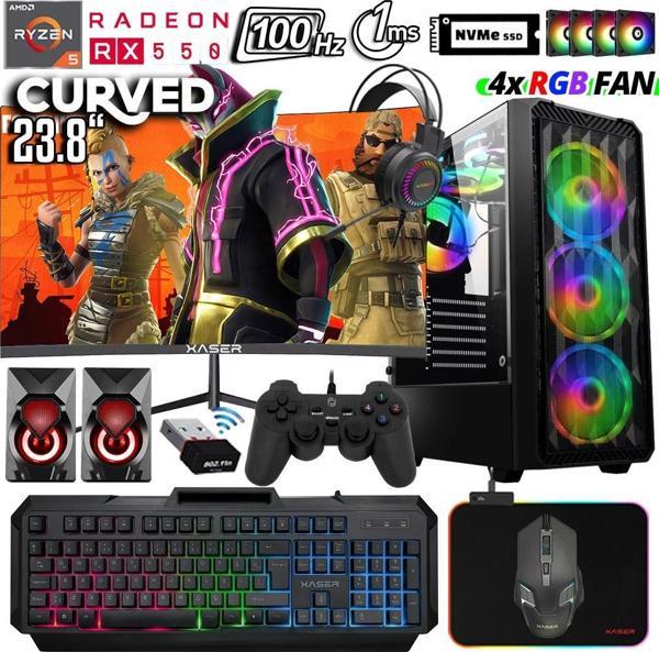 Xaser Xsr1030 Ryzen 5 3600 32GB Ram 512GB M.2 NVMe SSD 4GB RX550 23.8" 100Hz Curved Oyuncu Masaüstü Bilgisayarı - Image 1