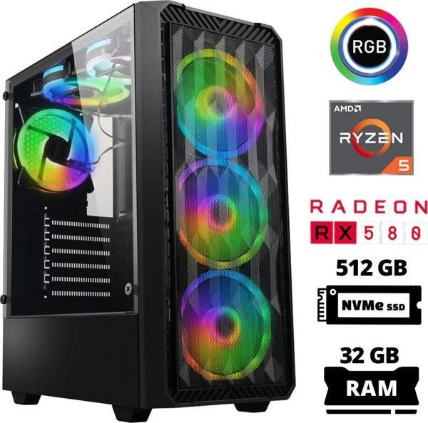 Xaser Xsr1034 Ryzen 5 3600 32GB Ram 512GB M.2 NVMe SSD 8GB RX580 Oyuncu Masaüstü Bilgisayarı - Image 1