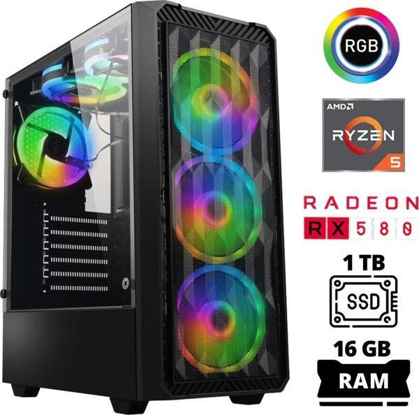 Xaser Xsr1035 Ryzen 5 3600 16GB Ram 1TB SSD 8GB RX580 Oyuncu Masaüstü Bilgisayarı - Image 1