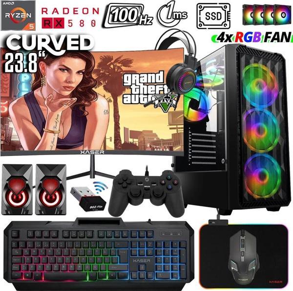 Xaser Xsr1040 Ryzen 5 3600 32GB Ram 1TB SSD 8GB RX580 23.8" 100Hz Curved Oyuncu Masaüstü Bilgisayarı - Image 1