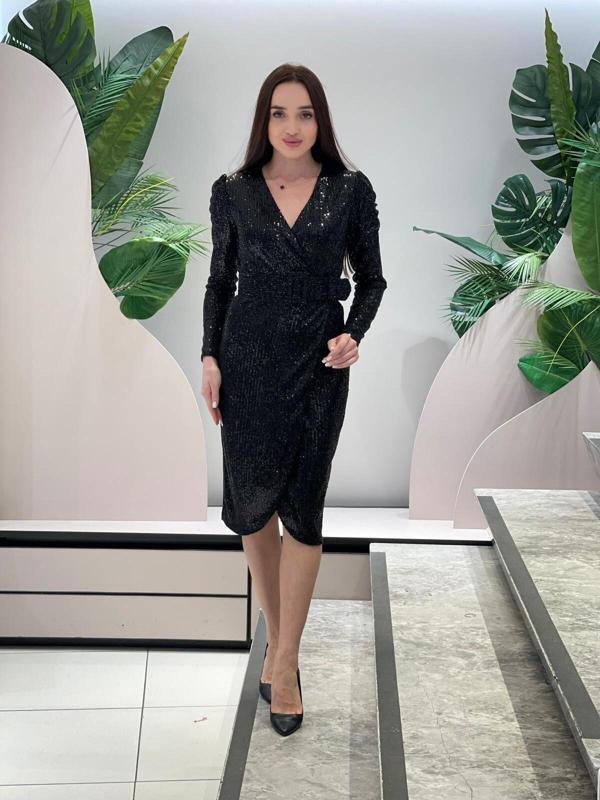 Modatalika Kadın Pullu Kemerli Kısa Abiye Elbise - Image 1