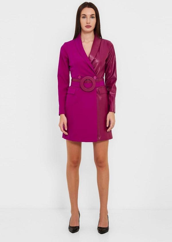 Modatalika Kadın Tasarım Suni Deri Kemerli Kısa Elbise - Image 1