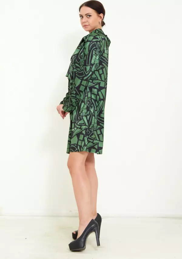 Modatalika Kadın Dijital Desen Baskı Detaylı Kemerli Şal Yaka Şık Mini Elbise - Image 1