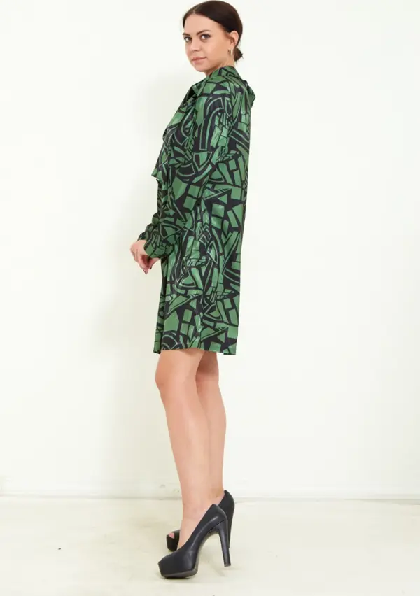Modatalika Kadın Dijital Desen Baskı Detaylı Kemerli Şal Yaka Şık Mini Elbise - Image 1