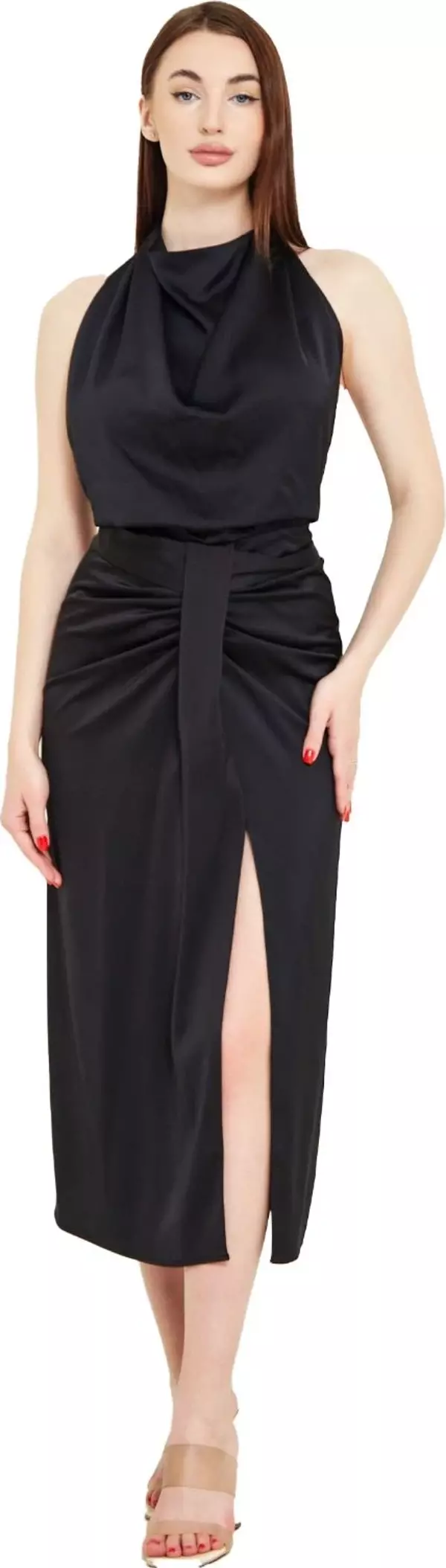 Modatalika Boyundan Bağlamalı Önü Yırtmaçlı Midi Boy Elbise - Image 1