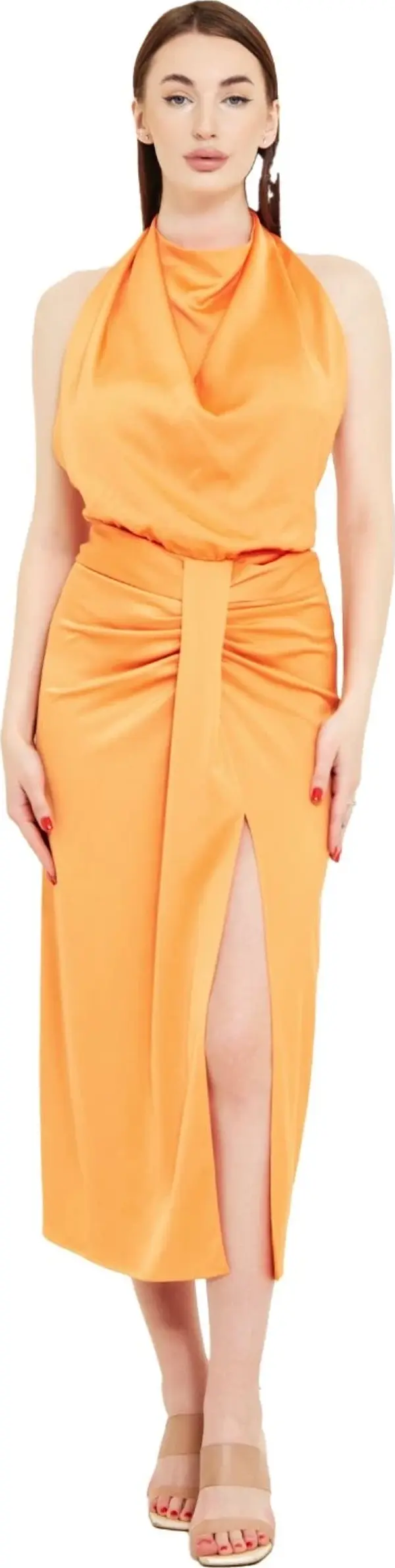 Modatalika Boyundan Bağlamalı Önü Yırtmaçlı Midi Boy Elbise - Image 1