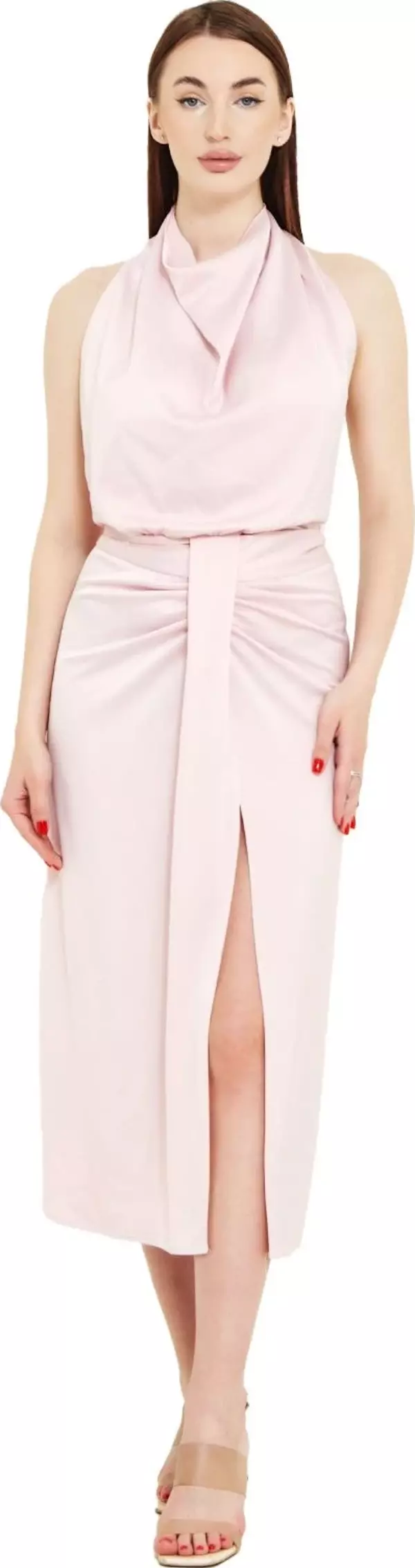 Modatalika Boyundan Bağlamalı Önü Yırtmaçlı Midi Boy Elbise - Image 1