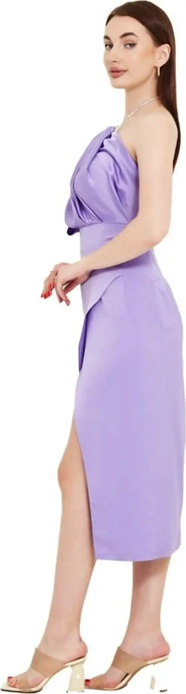 Modatalika Boyundan Zincir Bağlamalı Yırtmaçlı Midi Boy Elbise - Image 1