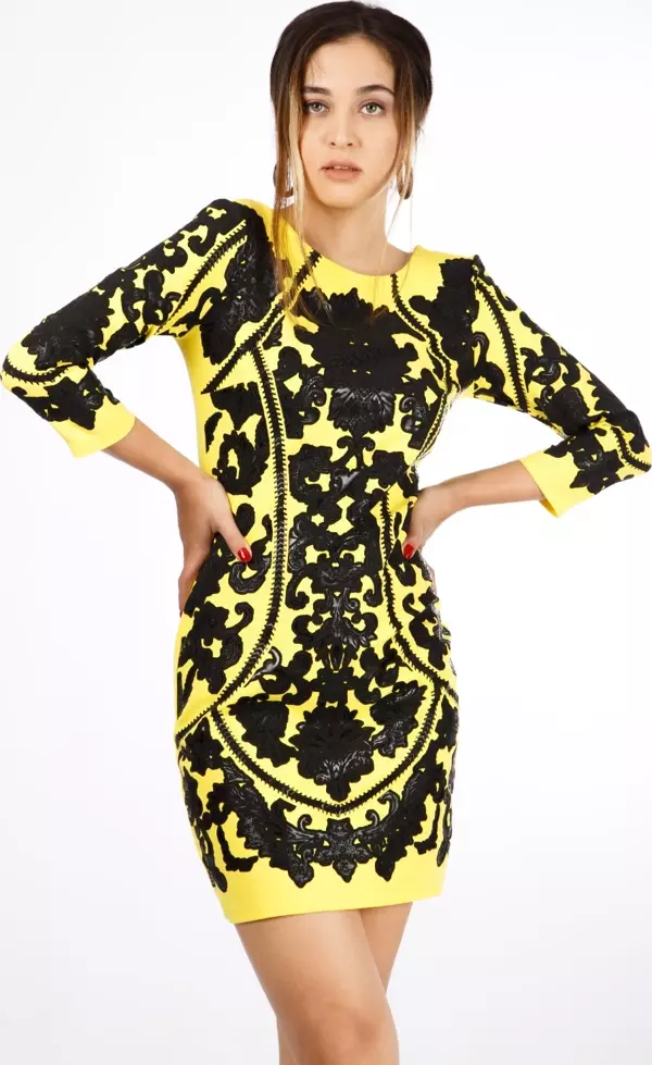 Modatalika Kadın Beyaz Siyah Desenli Kısa Elbise - Image 1