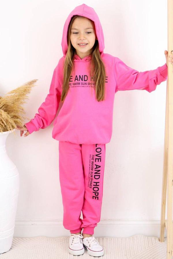 Kız Çocuk Love And Hope Basklı Penye Sweatshirt Pembe Eşofman Takım - Image 1