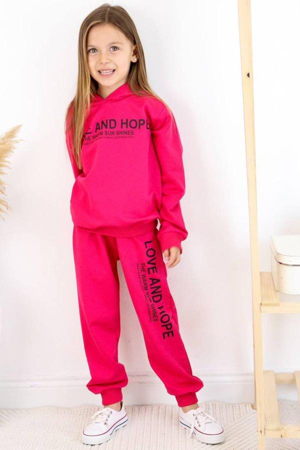 Kız Çocuk Love And Hope Basklı Penye Sweatshirt Fuşya Eşofman Takım - Image 1