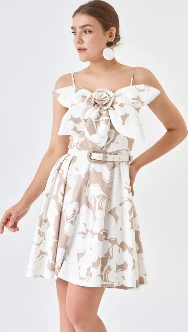 Modatalika Skuba Kumaş Mini Boy Varak Ve Dijital Baskı Detaylı Elbise - Image 1