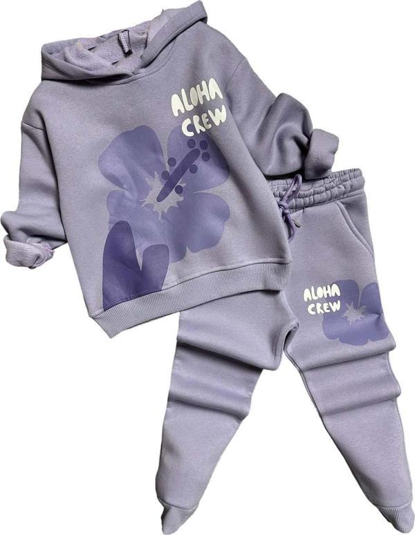 Kız Çocuk Aloha Crew Digital Baskı Kapüşonlu Lila Eşofman Takım - Image 1