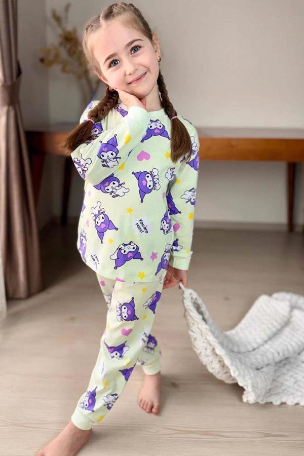 Kız Çocuk Kuromi Karakter Baskılı Açık Yeşil Pijama Takımı - Image 1
