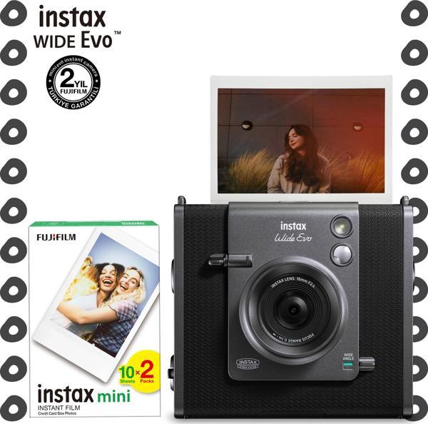 Instax Wide Evo Siyah Şipşak Anında Baskı Hybrid Fotoğraf Makinesi ve 20'li Film - Image 1